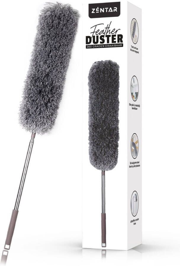 Zentar Zéntar Telescopische Plumeau Microvezel Duster met Telescoopsteel Uitschuifbaar tot 250 cm Wasbaar 360 Graden Draaibaar