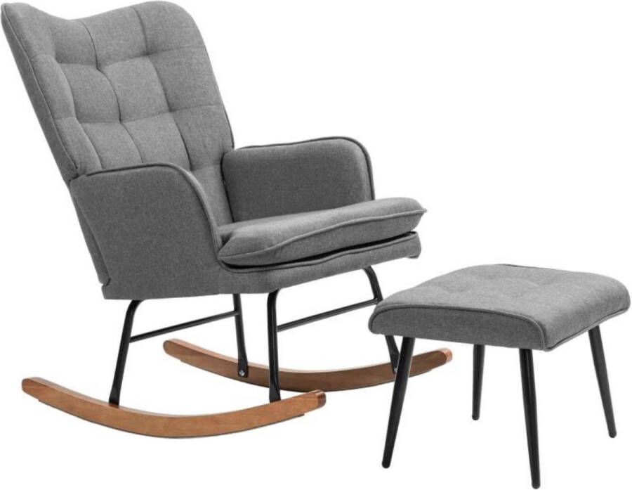 Zenzee Schommelstoel met voetenbankje Stoelen Meubels Fauteuil Donkergrijs 64x89x90cm