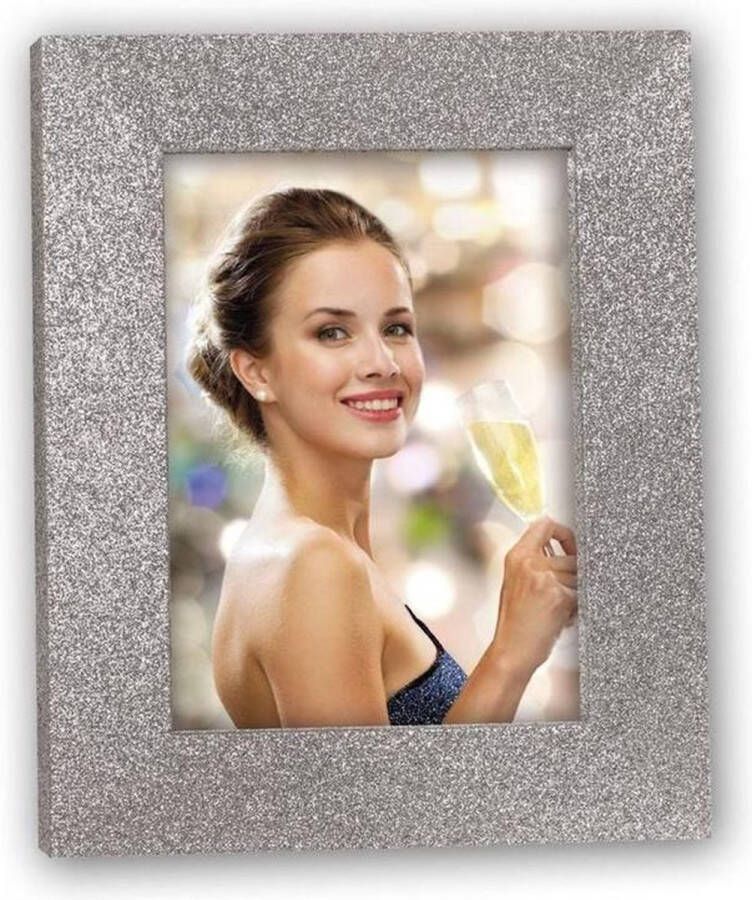 ZEP Houten fotolijstje zilver met glitters geschikt voor een foto van 13 x 18 cm Fotolijsten