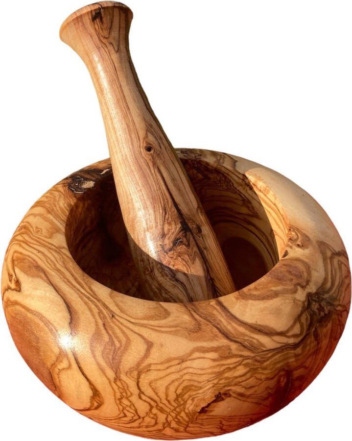 Zerazi Olijfhouten vijzel en stamper (Natuurlijk hout ⌀ 12 cm)