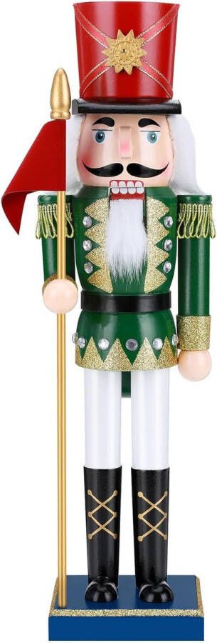 Zerotop Grote notenkraker groen 38 cm Traditionele houten kerst soldaat Kerstdecoratie Premium kwaliteit Black Friday 2023 Kerstcadeau