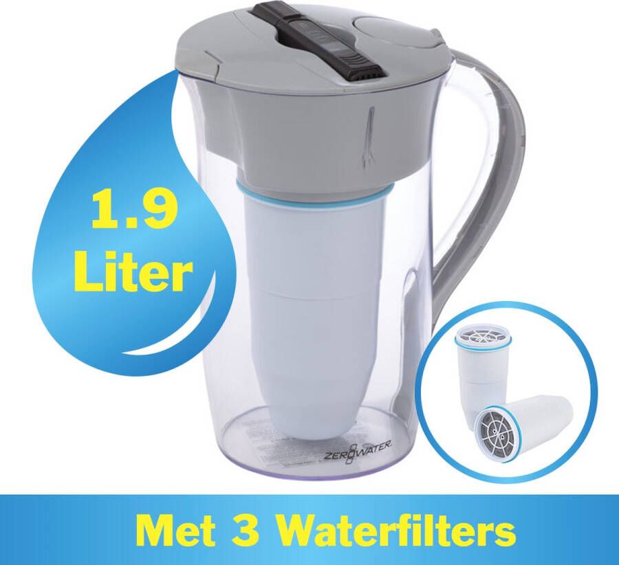 ZeroWater 1.9 Liter Waterfilter Kan COMBI DEAL Met 3 Waterfilters