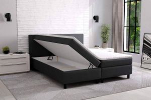Geen merk boxspring promo- 140x200cm- zwart stof- met opbergruimte- met matras en topper- zetelsenbedden