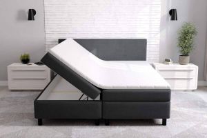 Geen merk boxspring promo- 160x200cm- zwart stof- met opbergruimte- met matras en topper- zetelsenbedden