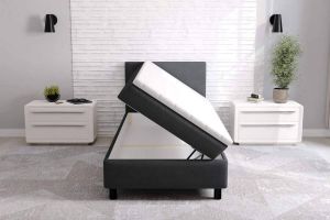 Geen merk boxspring promo- 90x200cm- zwart stof- met opbergruimte- met matras en topper- zetelsenbedden
