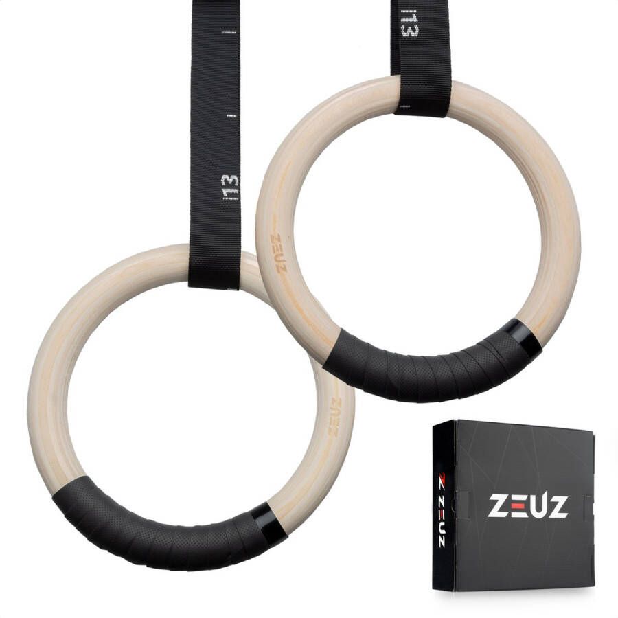 ZEUZ Houten Turnringen voor Fitness CrossFit Gym & Calisthenics – Gymnastiek Ringen Hout – Krachttraining – Incl. Ophangbanden & Antislip Tape