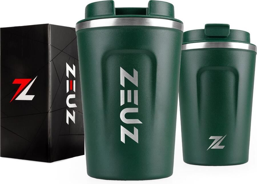 ZEUZ Thermosbeker & Koffiebeker To Go – Mok & Beker voor Koffie & Thee Onderweg – Travel Thermos Mug 380ml – Groen