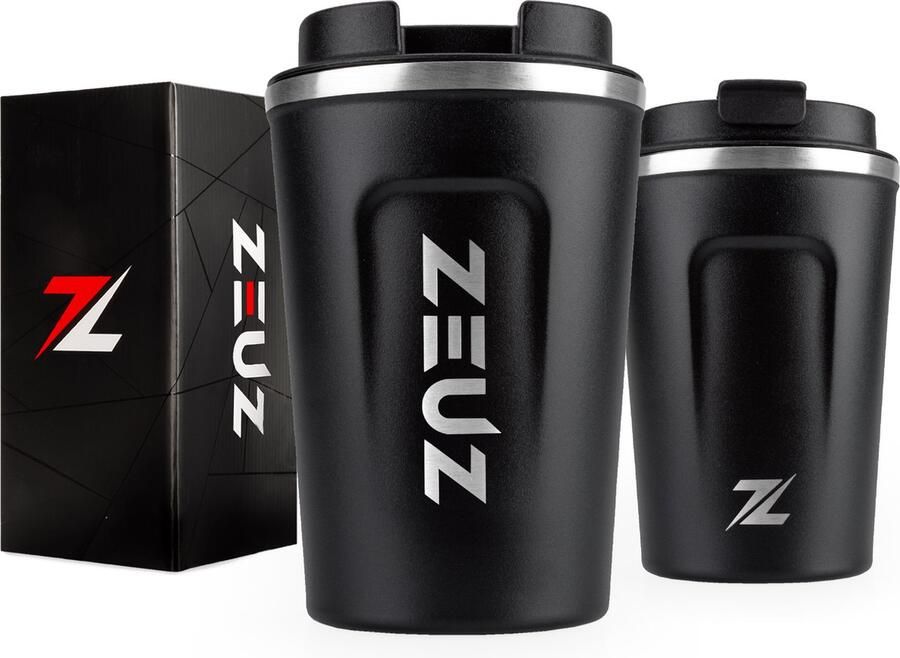 ZEUZ Thermosbeker & Koffiebeker To Go – Mok & Beker voor Koffie & Thee Onderweg – Travel Thermos Mug 380ml – Zwart