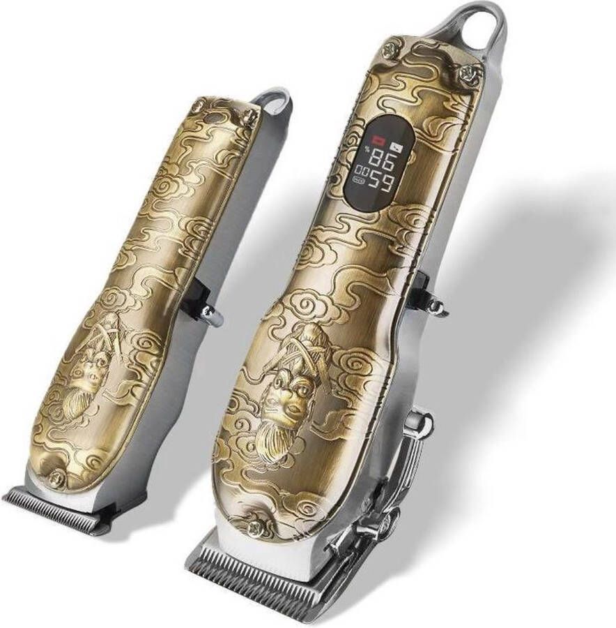 ZEZ Professioneel en Draadloos Tondeuse en Trimmer set – Inclusief Reistas Kam Schaar Opzetstukken en Schoonmaakborstel – Goud
