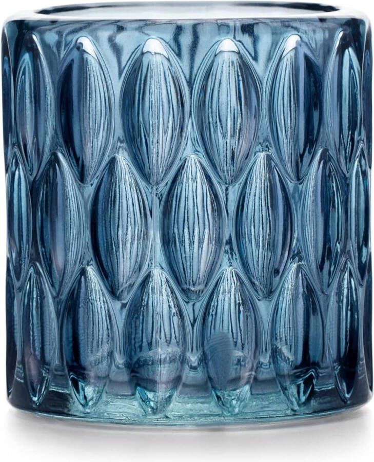 Zhs Theelichthouder van glas kandelaar theelichtglas 9x9 5cm Vigo donkerblauw