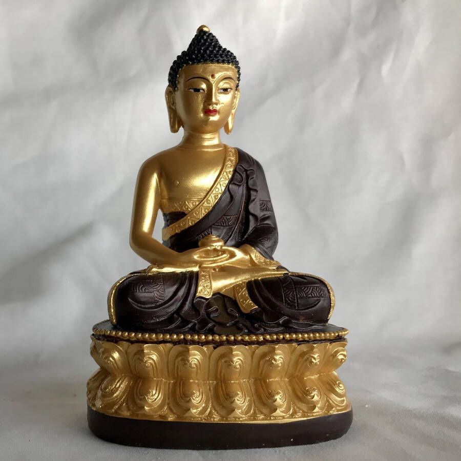 Zhu Amitabha Boeddha beeld goud bruin 8.5x6x13.5cm handgemaakt Echt ambacht.