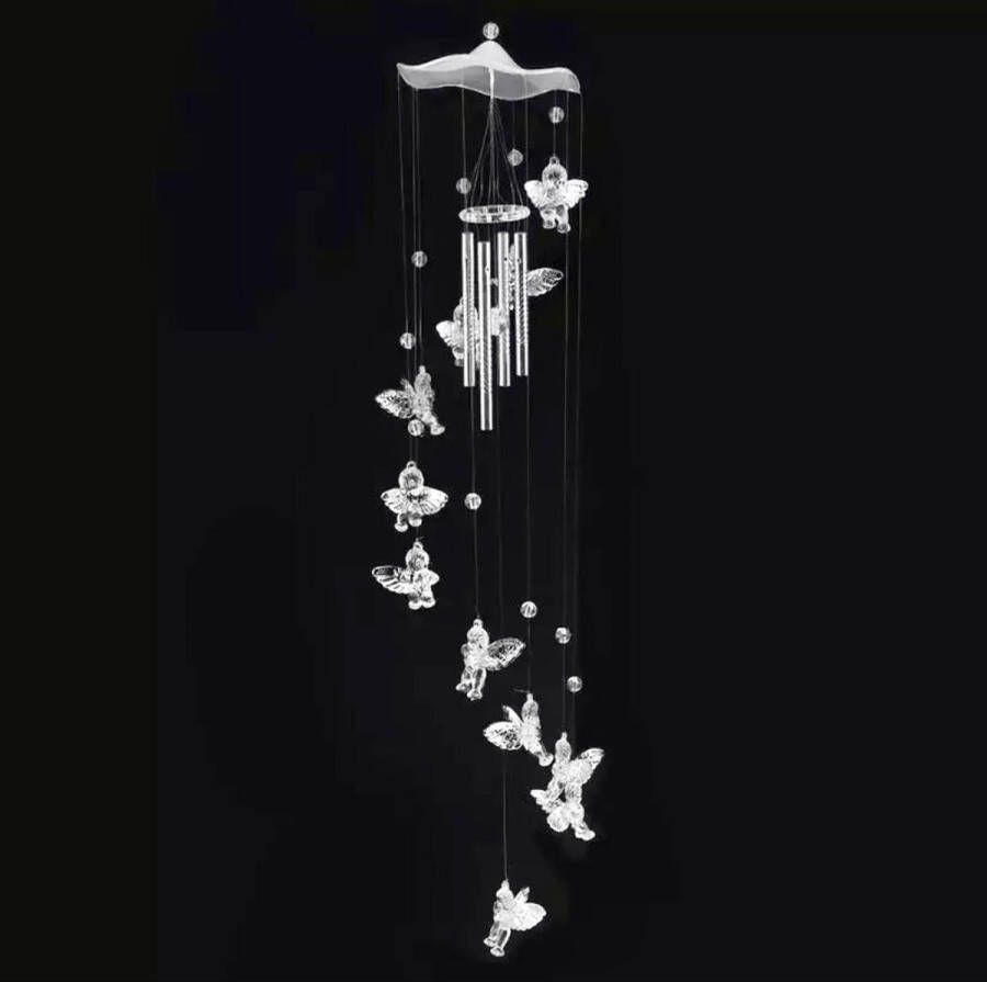 Zhu engelen windgong met 11 kleine engeltjes onder elkaar in zilver kleur