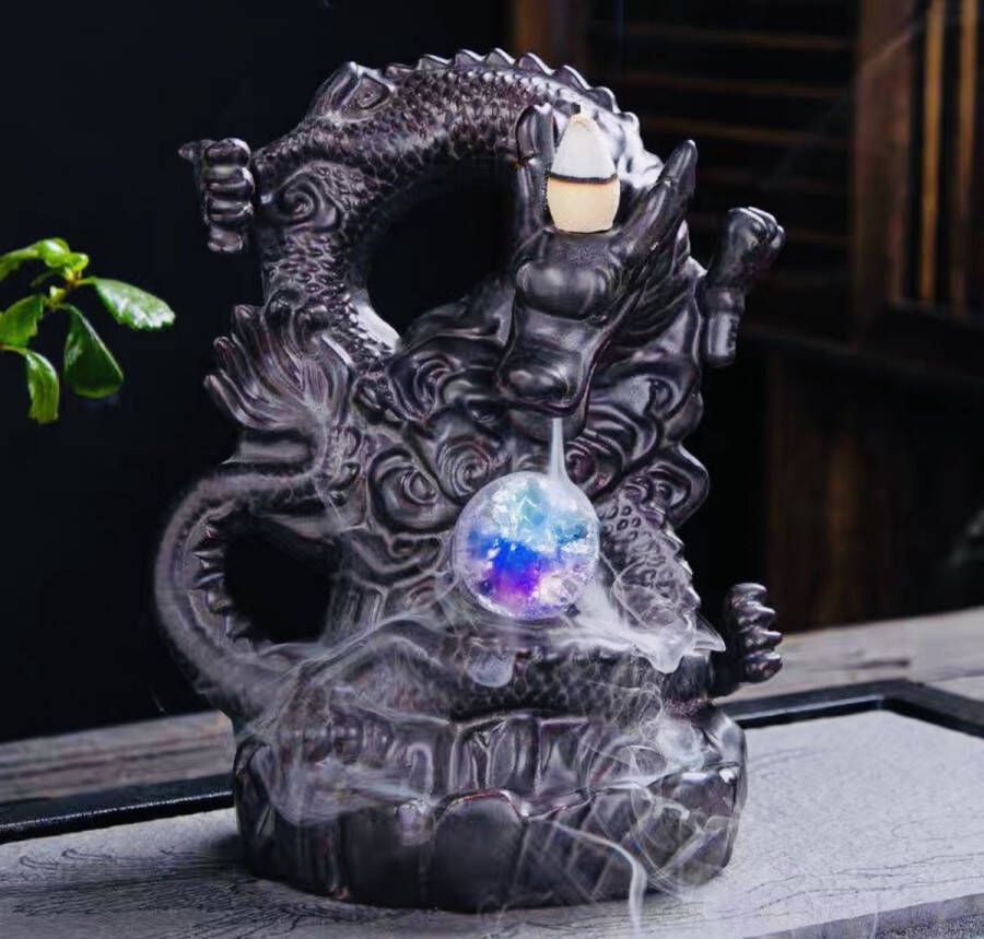 Feng Shui Draak Backflow wierook brander houder waterval keramiek.17x14x11cm