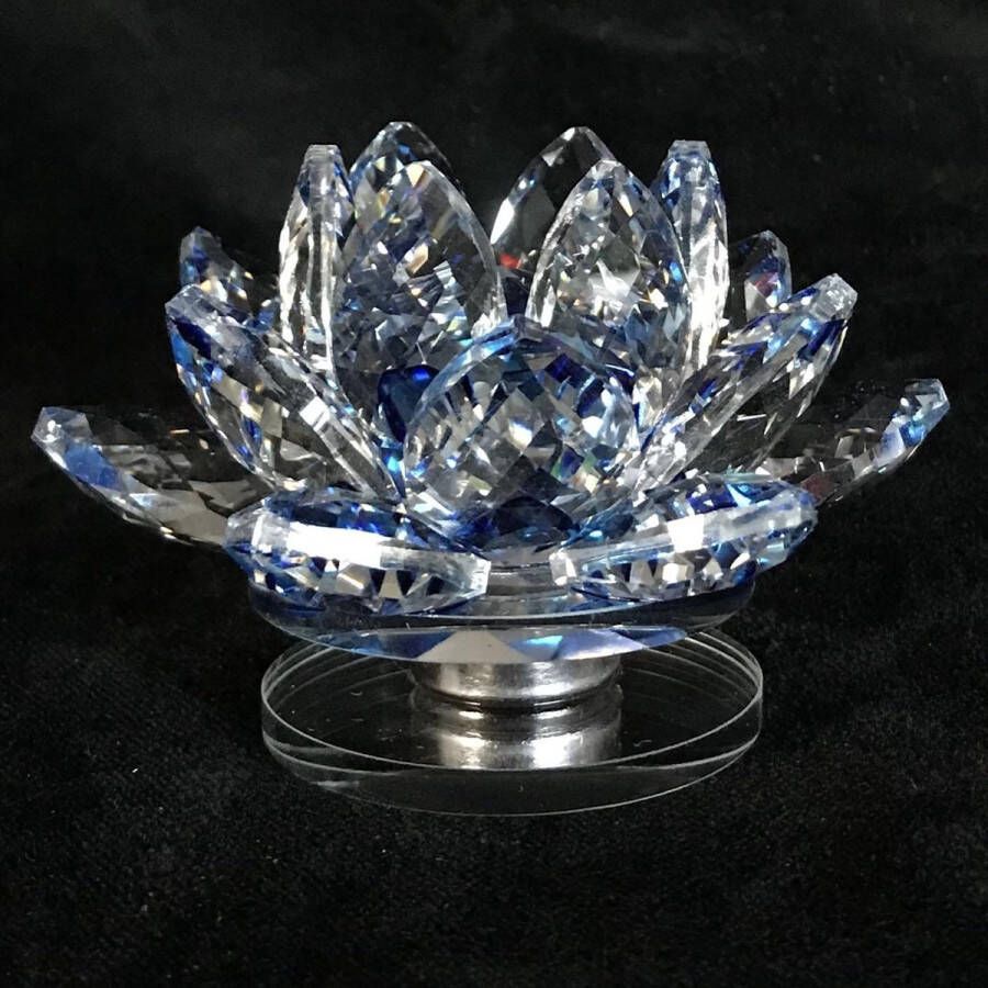 Zhu Kristal lotus bloem op draaischijf luxe top kwaliteit blauwe kleuren 15x8x15cm handgemaakt Echt ambacht.