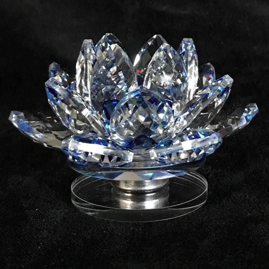 Zhu Kristal lotus bloem op draaischijf luxe top kwaliteit blauwe kleuren 9.5x6x9.5cm handgemaakt Echt ambacht.