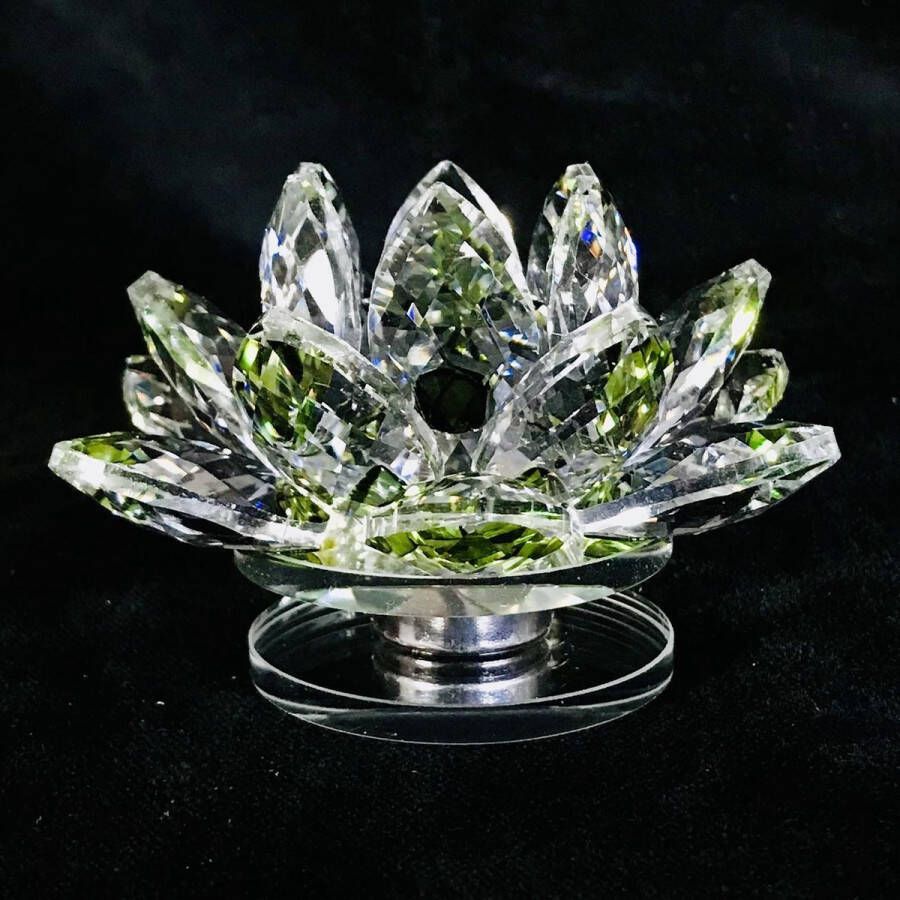 Zhu Kristal lotus bloem op draaischijf luxe top kwaliteit groene kleuren 15x8x15cm handgemaakt Echt ambacht.