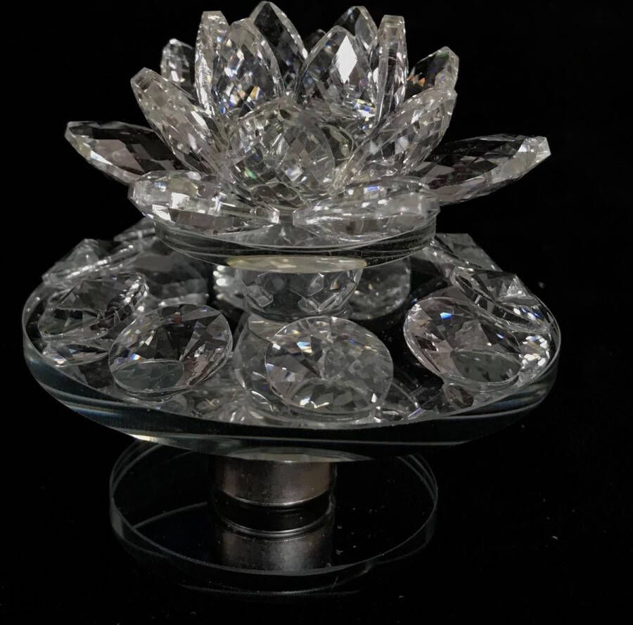 Zhu Kristal lotus bloem op draaischijf luxe top kwaliteit met 10stuks 1.5cm kristal glas diamanten 8x8x8cm handgemaakt Echt ambacht.