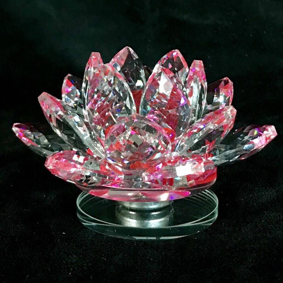 Zhu Kristal lotus bloem op draaischijf luxe top kwaliteit roze kleuren 11.5x6.5x11.5cm handgemaakt Echt ambacht.