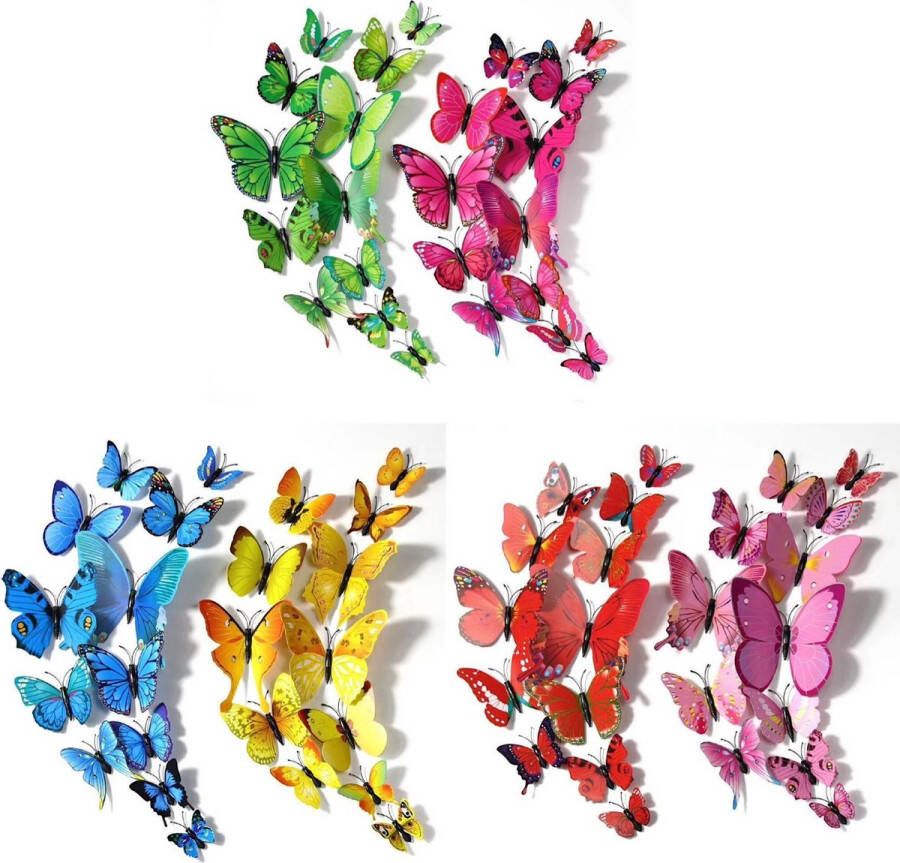 Zhu Muursticker 6 sets x 12 stuks = 72 stuks 3D vlinders magnetisch & decoratie