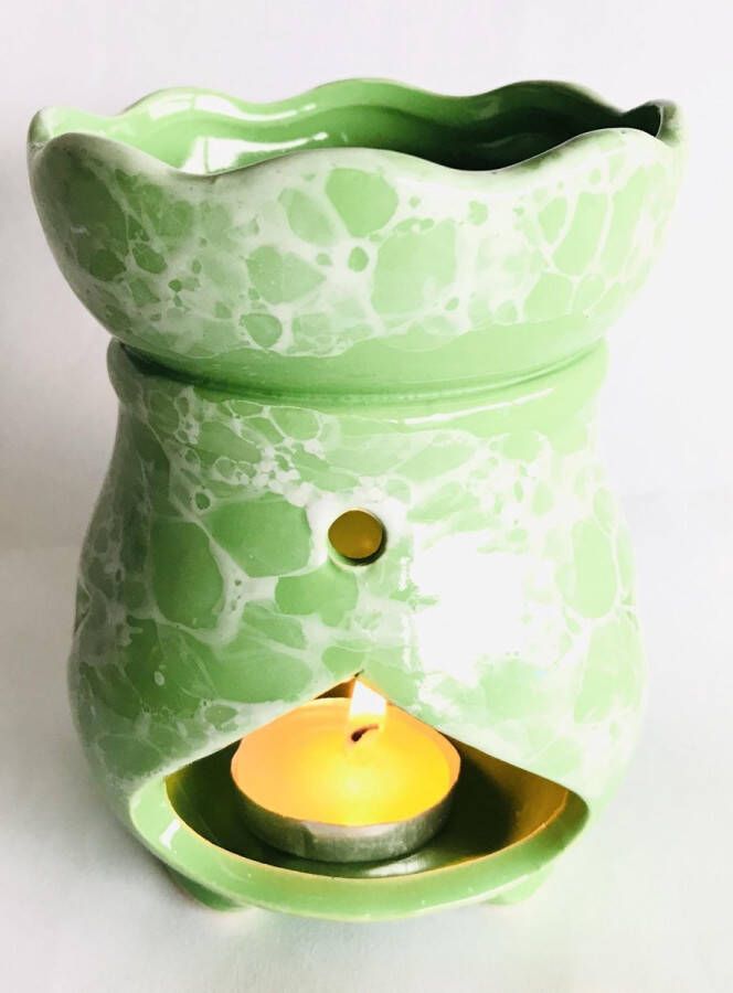 Zhu Oliebrander groen keramiek 12cm Aromabrander voor geurolie of wax smelt