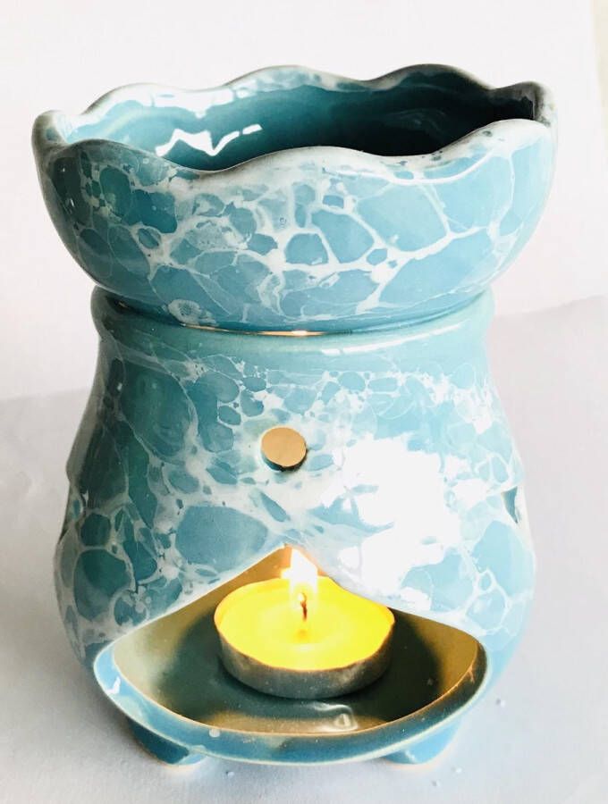 Zhu Oliebrander lichtblauwe keramiek 12cm Aromabrander voor geurolie of wax smelt