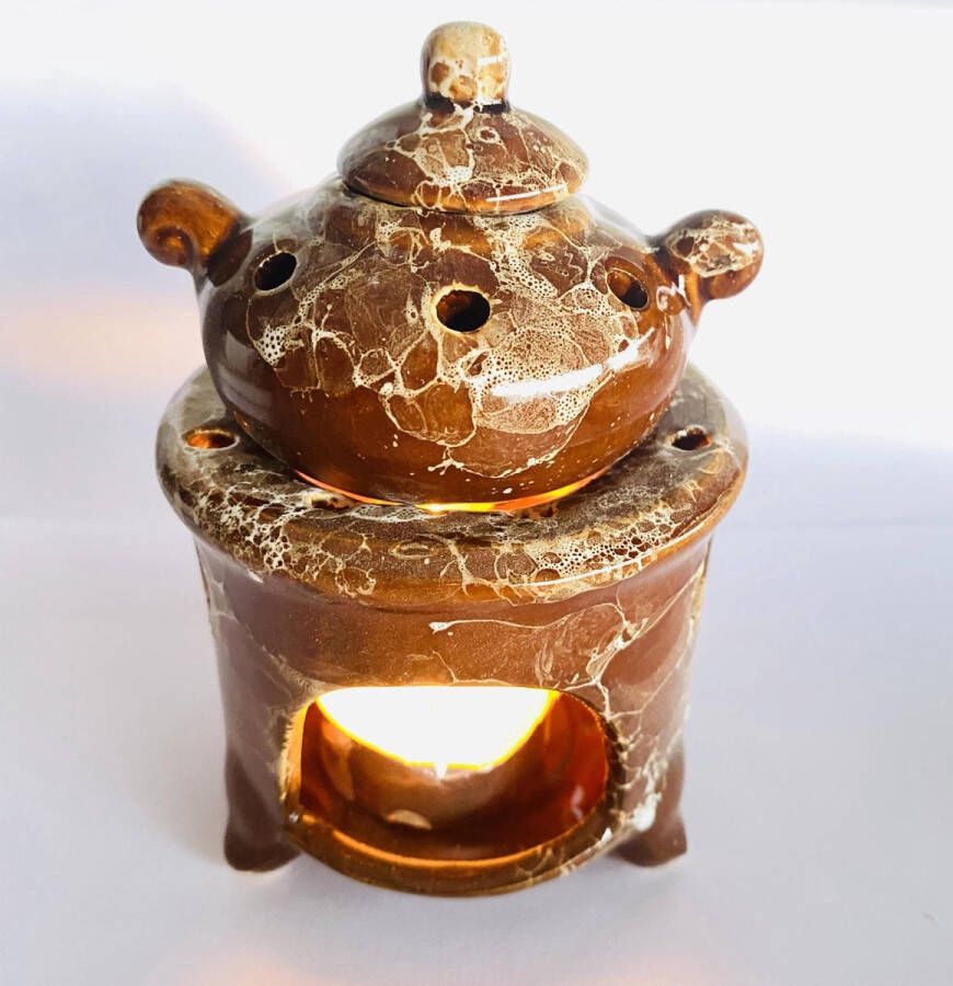 Zhu Oliebrander rond theepot bruin keramiek 8.5x8.5x13cm Aromabrander voor geurolie of wax smelt