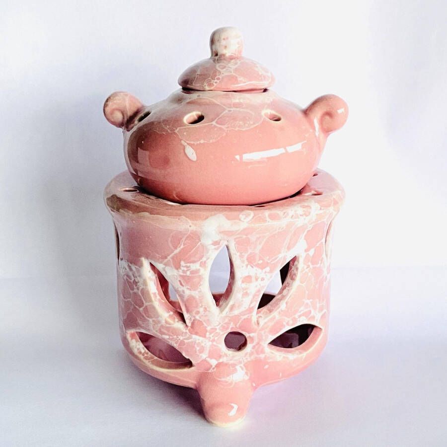 Zhu Oliebrander rond theepot roze keramiek 8.5x8.5x13cm Aromabrander voor geurolie of wax smelt