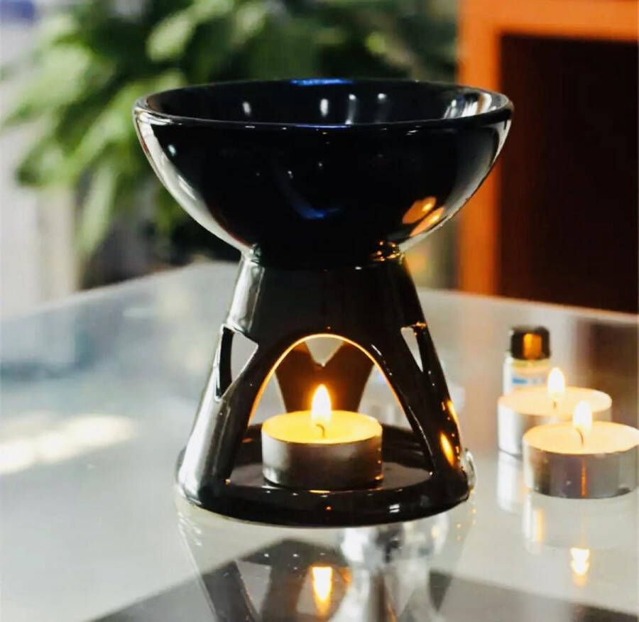 Zhu XL Oliebrander zwart keramiek 12cm Aromabrander voor geurolie of wax smelt