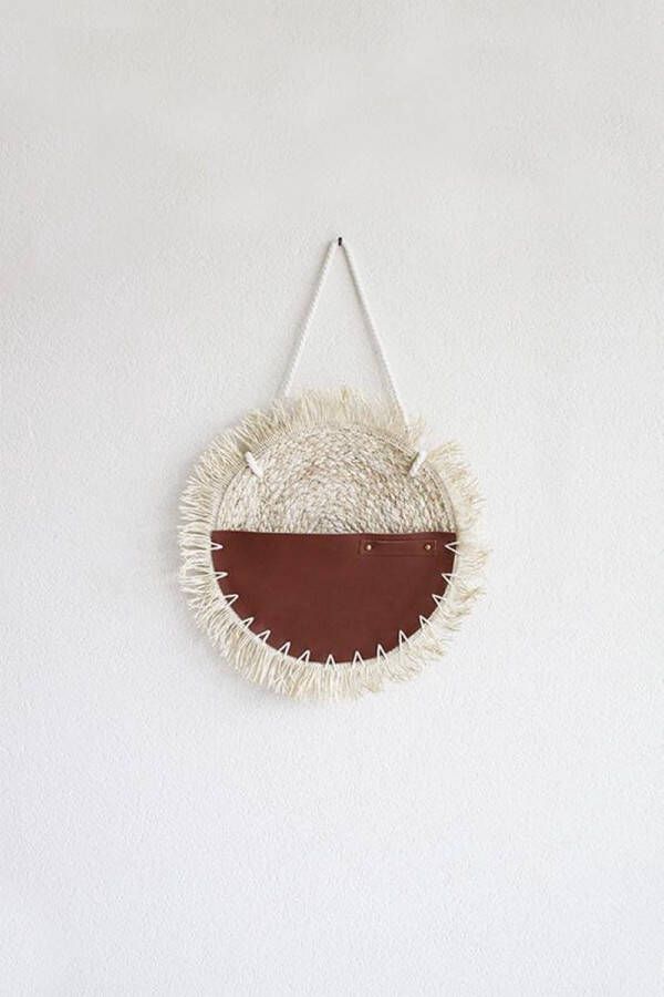 Zibaa rotan wandhanger organizer vegan cognac wandhanger rond wandhanger bloemen -muurdecoratie opberger opbergen rotan wandhanger vegan interieur decoratie riet wandhanger babykamer