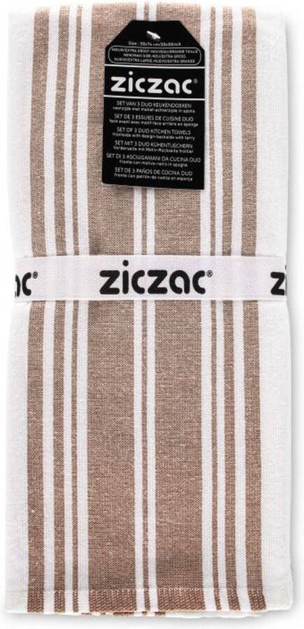 Zic-Zac Keukenhanddoek CULINARY DUO STRIPE SET 3 50x76 cm bruin