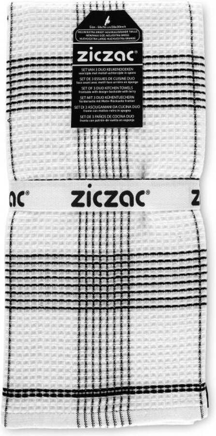 Zic-Zac Keukenhanddoek CULINARY DUO WAFFLE SET 3 50x76 cm zwart
