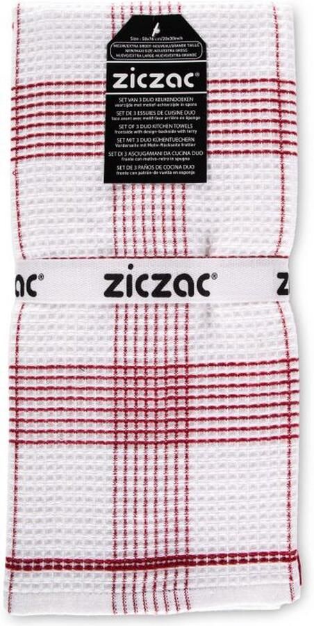 Zic-Zac Keukenhanddoek CULINARY DUO WAFFLE SET 3 50x76 cm rood