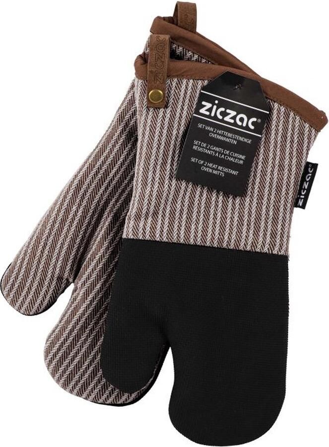 Zic-Zac ZICZAC Ovenwant VENTON SET 2 Polykatoen Hittebestendig Neopreen ophanglus 18x32 cm Taupe