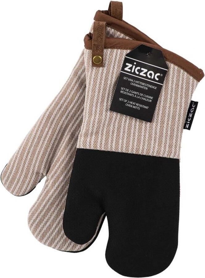 Zic-Zac ZICZAC Ovenwant VENTON SET 2 Polykatoen Hittebestendig Neopreen ophanglus 18x32 cm Zand