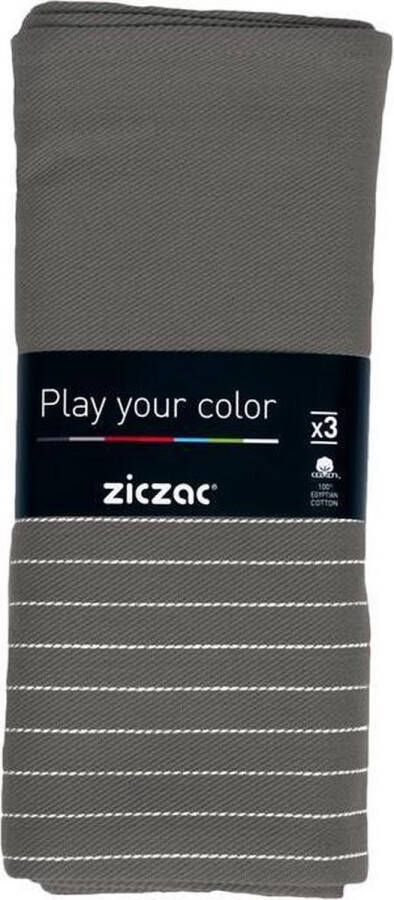 Zic-Zac Keukenhanddoek 50x70cm set3 stripe coloured center grey