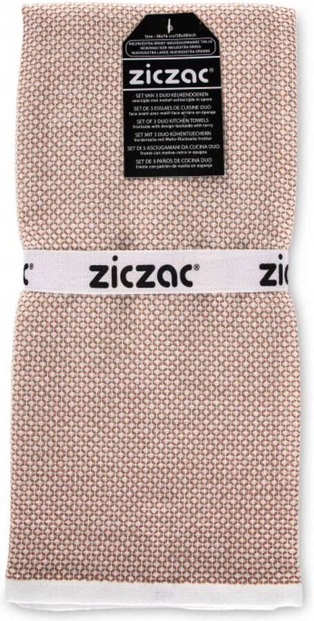 Zic-Zac ZICZAC Keukenhanddoeken LENO SET 3 Handig op te hangen Sterke absorptie Extra groot 50x76 cm Bruin
