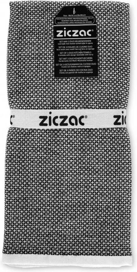 Zic-Zac ZICZAC Keukenhanddoeken LENO SET 3 Handig op te hangen Sterke absorptie Extra groot 50x76 cm Zwart