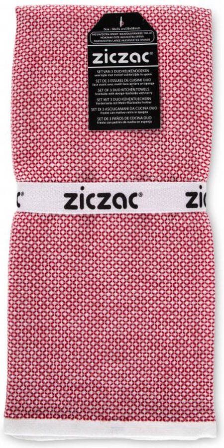 Zic-Zac ZICZAC Keukenhanddoeken LENO SET 3 Handig op te hangen Sterke absorptie Extra groot 50x76 cm Rood