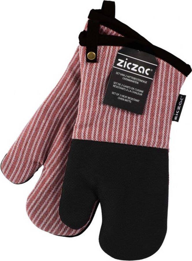 Zic-Zac ZICZAC Ovenwant VENTON SET 2 Polykatoen Hittebestendig Neopreen ophanglus 18x32 cm Rood