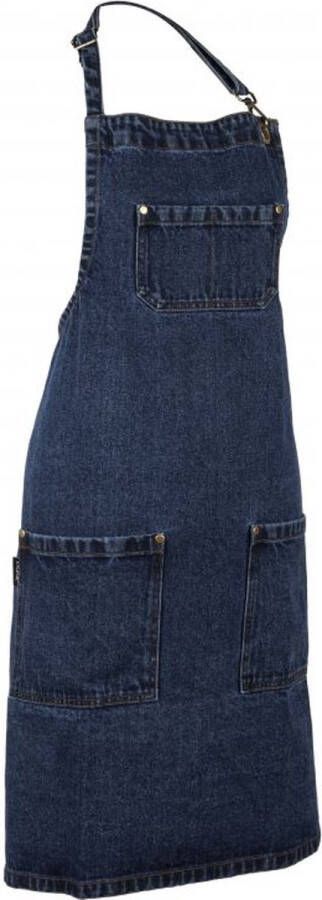 Zic-Zac ZICZAC Schort DENIM JEANS katoen functioneel voorzak extra lange linten 75x85 cm Blauw