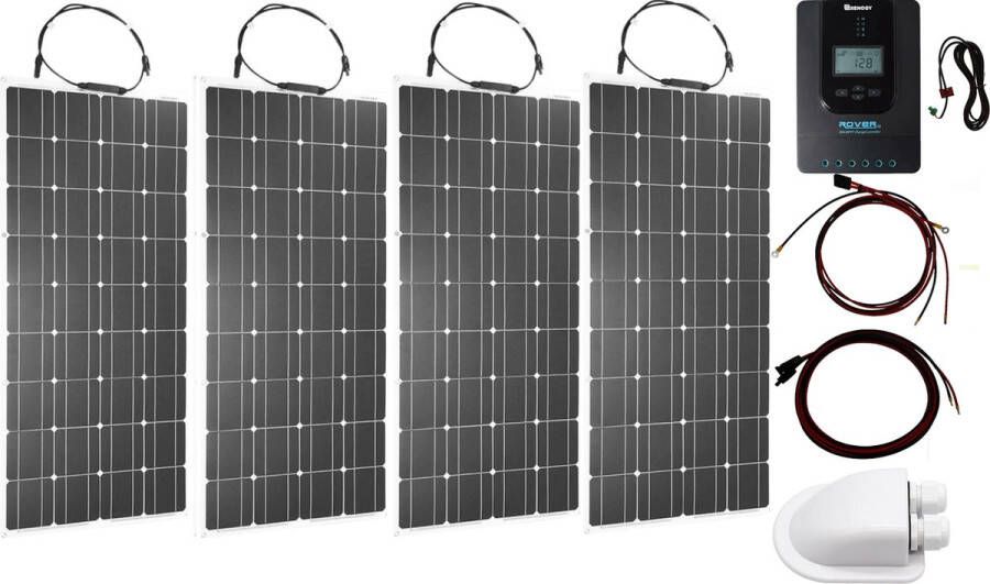 Zie beschrijving Bluetooth Set Flexibel Zonnepaneel 400WP Caravan Camper Boot Tent of Tuinhuisje MPPT Renogy Rover laadregelaar 30A Zonnepaneel Compleet Pakket Dakdoorvoer Plug-Play set schematische tekening en handleiding-Monokristallijn