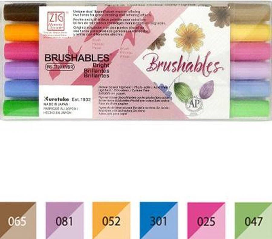 ZIG Brushpennen Brushables set 6 colors bright