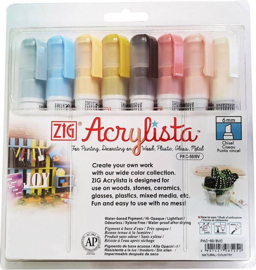 ZIG Kuretake Krijtmarkers krijtstift Acrylista PAC-50 8VC natural country (set van 8 markers)
