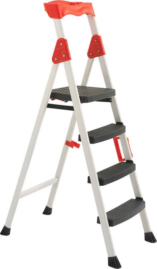 Zigana Elegance Trapladder Huishoudtrap 3+1 Treden Staal & Kunststof Antislip & Gereedschapshouder 175x50x39 cm 6.00 KG