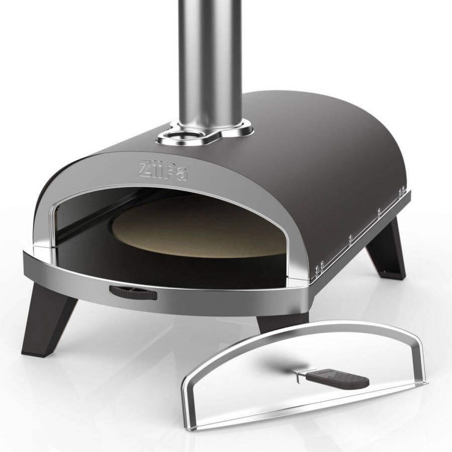 ZiiPa Pizza Oven Piana Houtgestookt met Thermometer Leisteen voor ø 30 cm pizza's Roterende pizzasteen