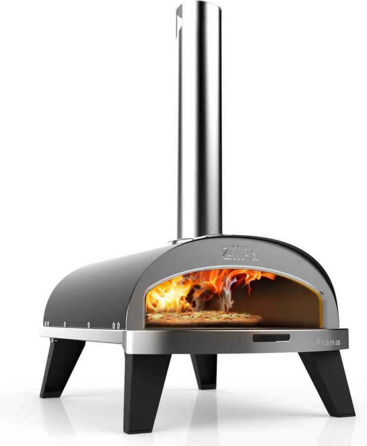 ZiiPa Pizza Oven Piana Houtgestookt met Thermometer Antraciet voor ø 30 cm pizza's Roterende pizzasteen