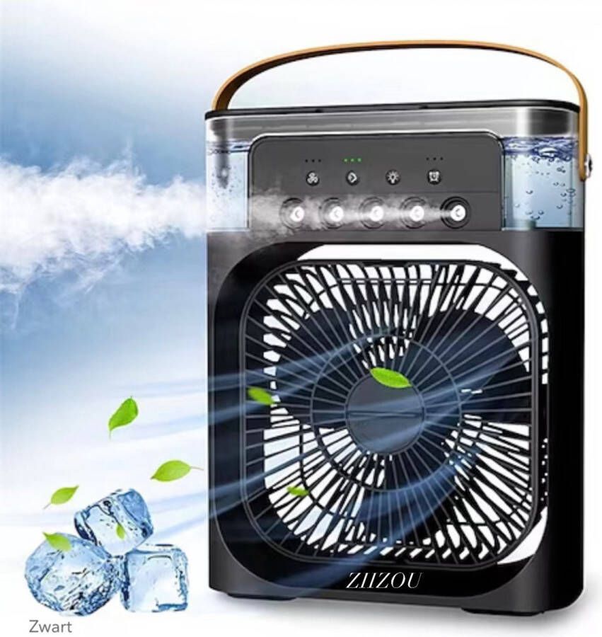 Ziizou Mini Airco Cooling Fan -LED LIGHT- Aircooler Luchtkoeler Ventilator-Airconditioning Tafel Ventilator Luchtbevochtiger 600ml Luchtverfrisser Aroma Diffuser Zwart Van Voor maar €39.99!