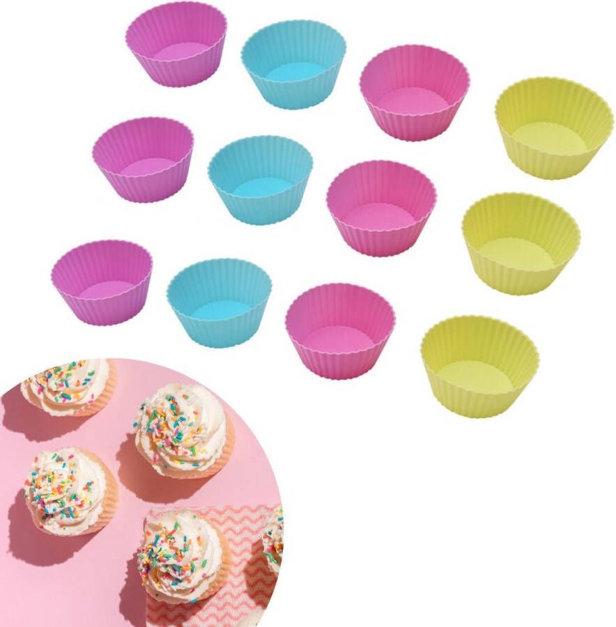 ZijTak Cupcake 12 stuks Vrolijke kleuren Muffin Muffinvorm Cupcakevorm Silicone Siliconen Vaatwasbestendig Bakken Taart Gebak Vorm Gratis verzending Roze Groen Blauw Paars