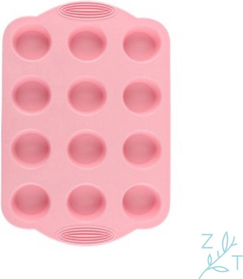 ZijTak Mini muffin bakvorm 12st Cupcakevorm Anti-kleef Siliconen roze