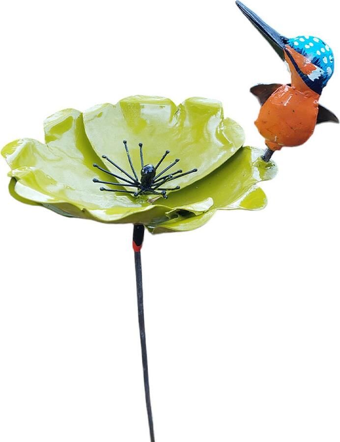 Zimba Arts Floz Design tuinsteker grote bloem met vogel ijsvogel ijzeren tuindecoratie upcycled